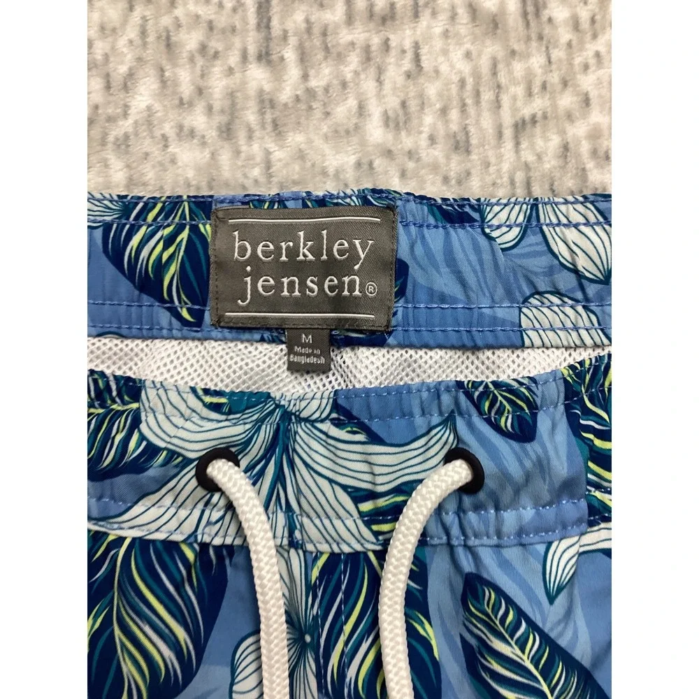 Berkley Jensen‎ Mens Blue Tropical Floral Swim Trunks Mesh Lined Medium nwot